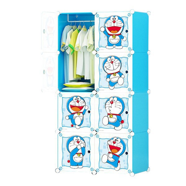 Tủ ghép - tủ nhựa đựng quần áo đa năng  đủ 8 xanh doraemon 1 treo size 47