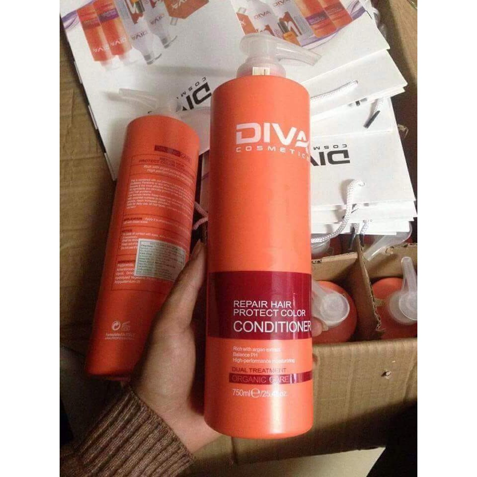 Cặp dầu, xả gội phục hồi giữ màu Diva 750ml