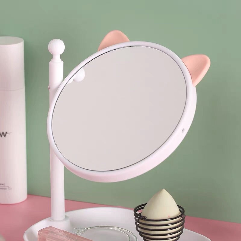 Gương để bàn trang điểm có đế đựng đồ tiện dụng kiểu dáng dễ thương