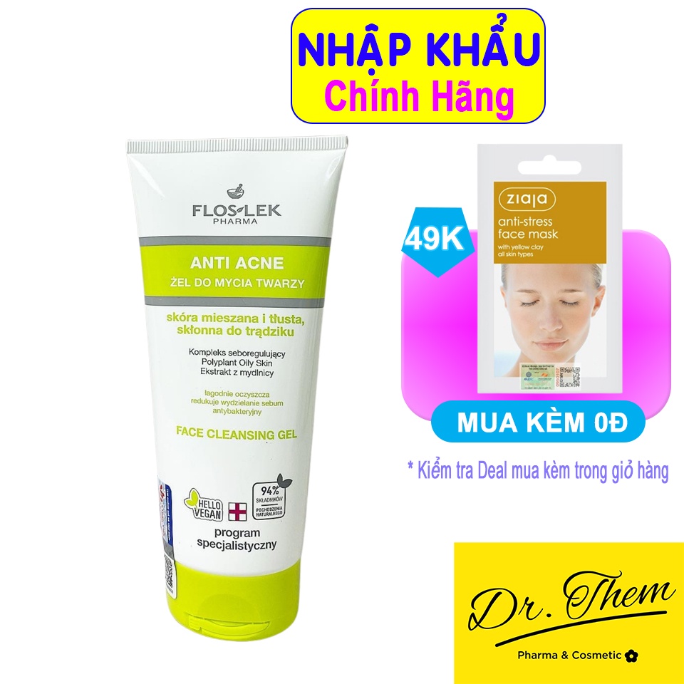 ✅[CHÍNH HÃNG] Sữa rửa mặt  Floslek Anti Acne Face Cleansing Gel 200ml - Cho Da Dầu Mụn Trứng Cá, Ngừa Khuẩn