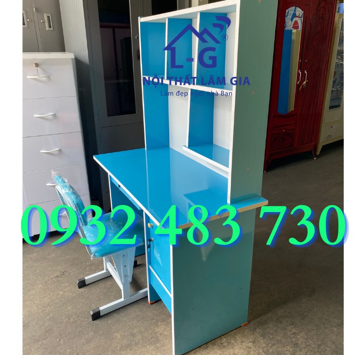 Bàn học sinh liền kệ okal  kèm ghế màu xanh dương rộng 1m_freeship 60p | BigBuy360 - bigbuy360.vn