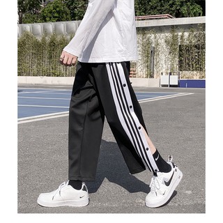 Quần Ống Rộng Sọc Trắng Oversize Xẻ Tà Cúc Bấm,Quần Đang HOT Nhất Hiện Tại của các bạn trẻ-KA2