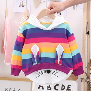 Áo khoác hoodie in hoạt hình cầu vồng cho bé gái