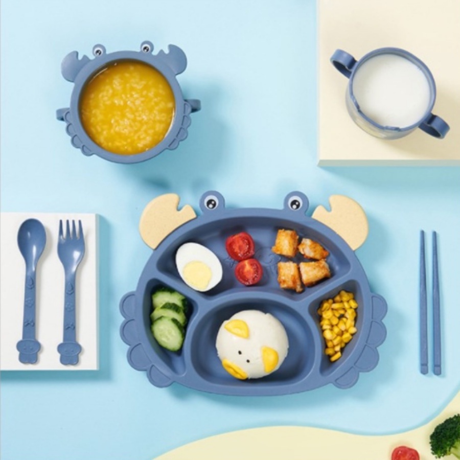 Khay Ăn Dặm 6 Món Hình Cua Và Vịt Đáng Yêu An Toàn Cho Bé Bằng Lúa Mạch