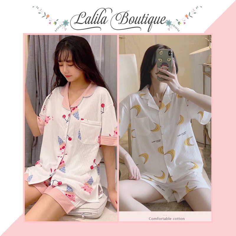 Bộ Đồ Lalila Mặc Nhà Ngủ Nữ Pijama Hoạ Tiết Trái Cây Mùa hè Thoáng Mát Dễ Thương