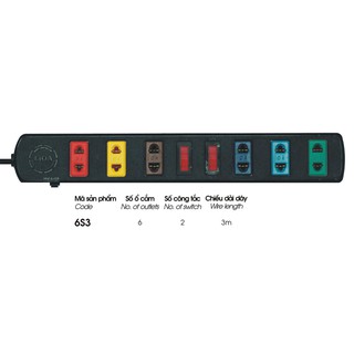 Ổ cắm kéo dài 6s lioa 6s3 dây 3m x 2