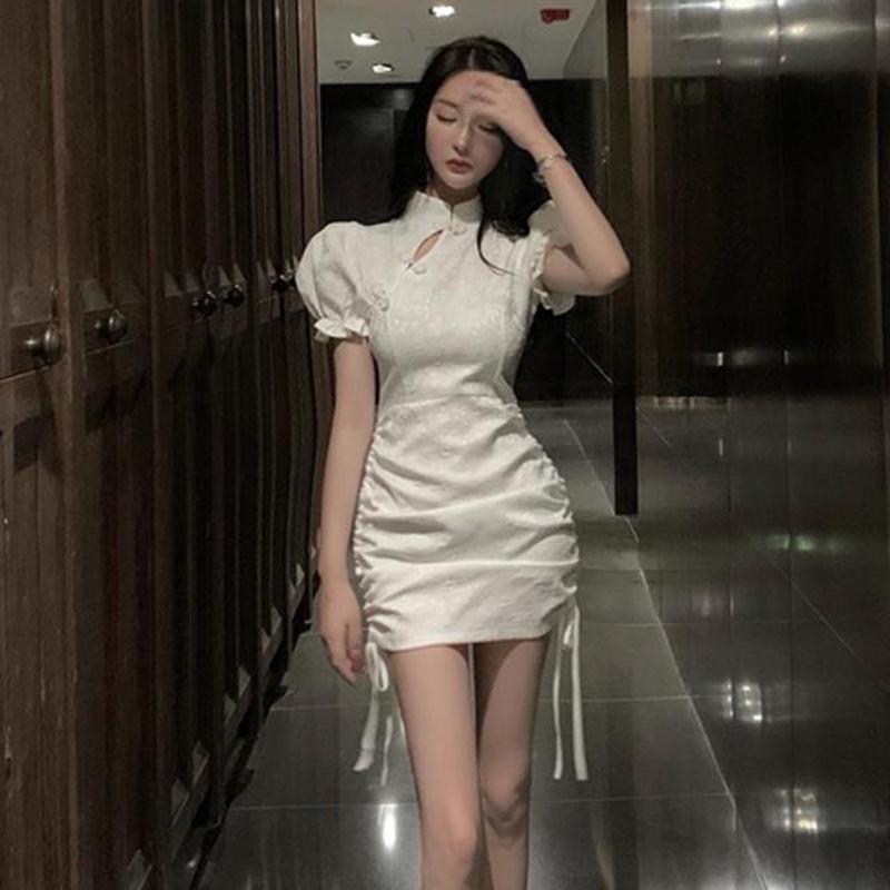 IELGY Đầm Sườn Xám Cách Tân Rút Dây Eo Cao Phong Cách Trung Hoa Cổ Điển Cho Nữ