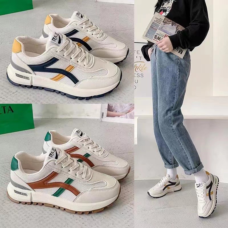 Giày thể thao nữ sọc vàng và xanh lá 👟Freeship extra 👟 Giày Quảng Châu Xịn