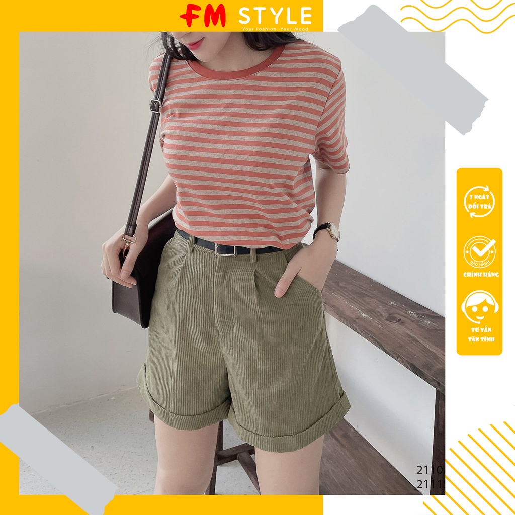 Quần short nữ nhung tăm gập lai CH2210B nữ FM Style 211124606