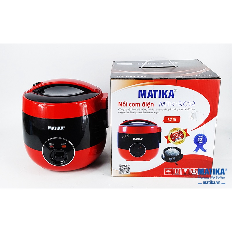 Nồi Cơm Điện Matika MTK-RC12 (1,2L), Công Nghệ Thông Minh Nhỏ Gọn Bắt Mắt -[Bảo Hành 12 Tháng]