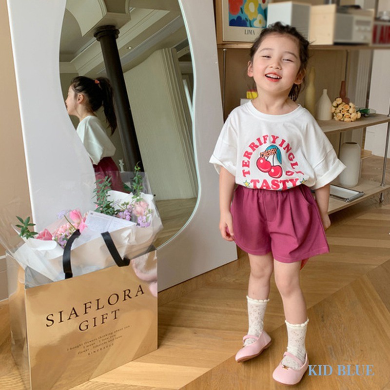 Quần Short Ống Rộng Lưng Cao Màu Trơn Dễ Phối Đồ Thời Trang Hè Phong Cách Hàn Quốc Cho Bé Gái