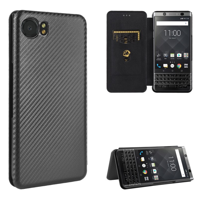Bao Da Điện Thoại Nắp Gập Kết Cấu Sợi Carbon Kiểu Ví Cho Blackberry Keyone 4.5 "Ốp