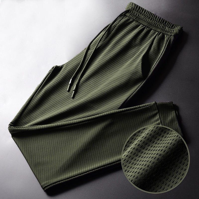 Quần Legging Thể Thao Bằng Lụa Lạnh Phối Lưới Thoáng Khí Nhanh Khô Cỡ Lớn Cho Nam Trung Niên