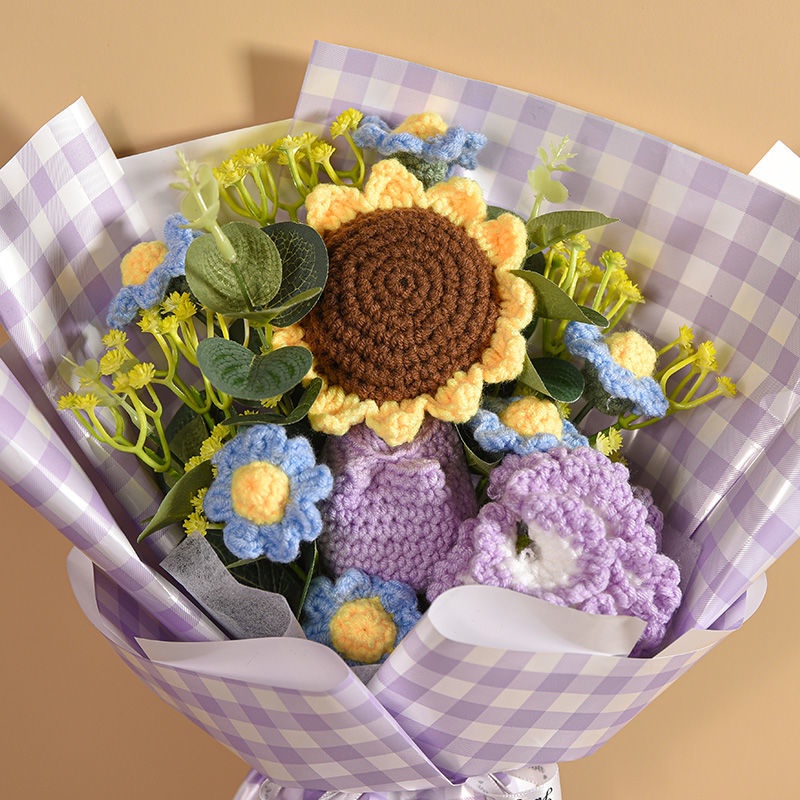 Bó Hoa Hướng Dương Giả Bằng Len Dệt Kim Thủ Công Làm Quà Tặng Valentine Cho Bạn Gái