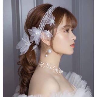 Bộ hoa voan cài tóc kèm dây ruy băng