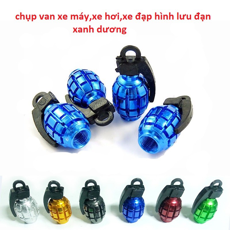 Bộ 2 Đầu chụp Van Xe Máy,ô tô, CNC Kim Loại nhôm Màu xanh dương