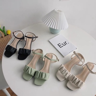 Giày sandal cao gót quai nhún chất da cao cấp đế vuông 5cm quai hậu sau chắc chắn