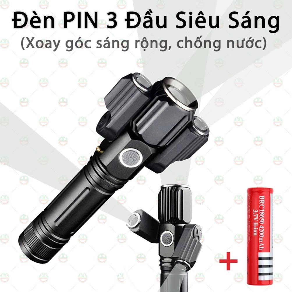 Đèn pin cầm tay 3 đầu Electric Torch siêu sáng 4 chế độ, đa góc chiếu Bảo hành uy tín