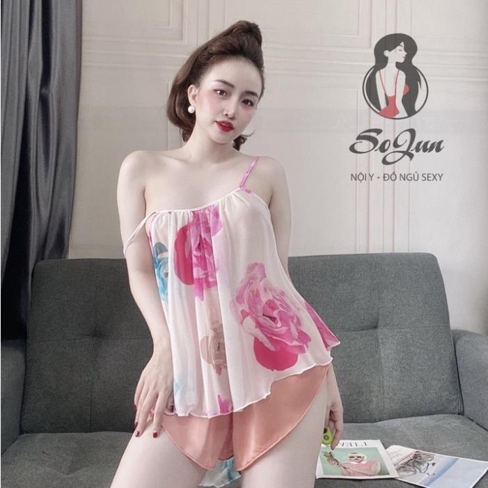 Đồ Ngủ Sexy Nữ,  Bộ Yếm Voan Tơ  Sexy Satin Phối Voan 40<65kg | BigBuy360 - bigbuy360.vn