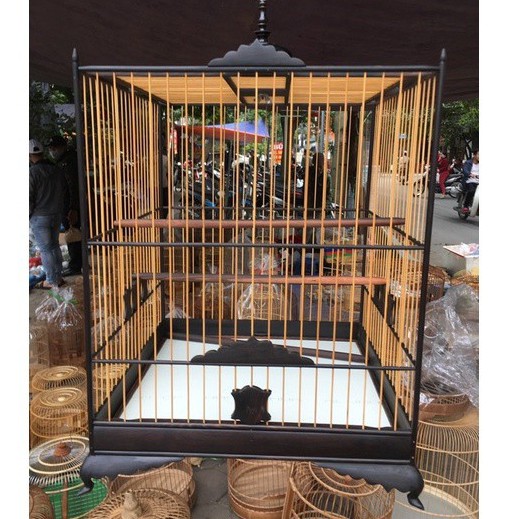 Lồng Chào mào Vuông Gỗ Mun Cao Cấp, Lồng Vuông Kỹ Gỗ Mun 19 Nan Siêu Đẹp