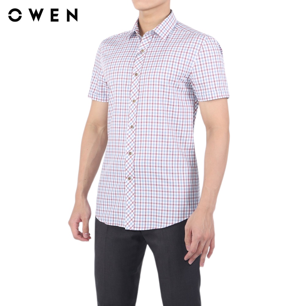 Áo sơ mi ngắn tay Nam Owen Bamboo Regular Fit Xanh trắng - AR23671N