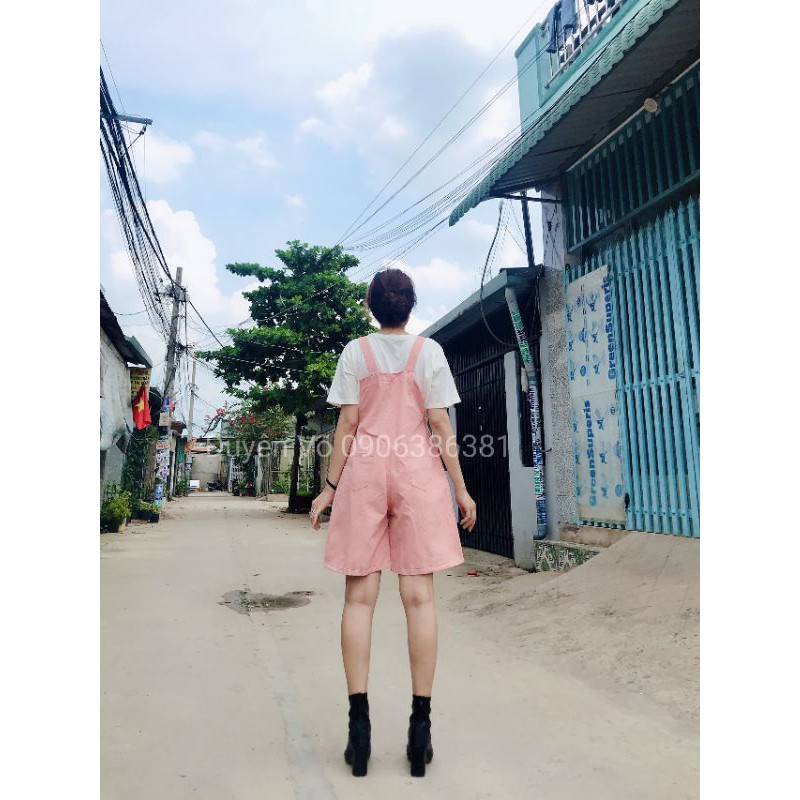 Yếm Kaki đùi màu hồng cao cấp from dáng rộng (video hình thật) | BigBuy360 - bigbuy360.vn