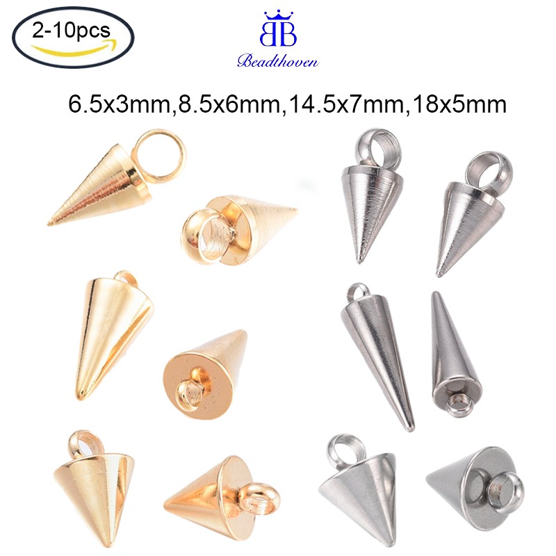 5pcs 304 Stainless Steel Pendants Spike/Cone Golden 18x5mm Hole: 2mm