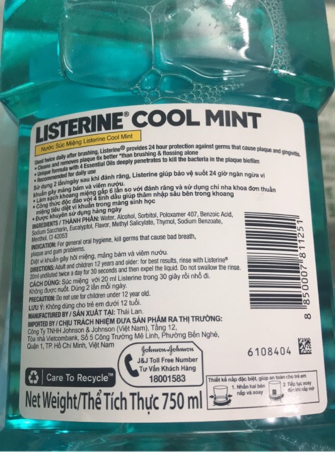 [HÀNG CÔNG TY] NƯỚC SÚC MIỆNG LISTERINE