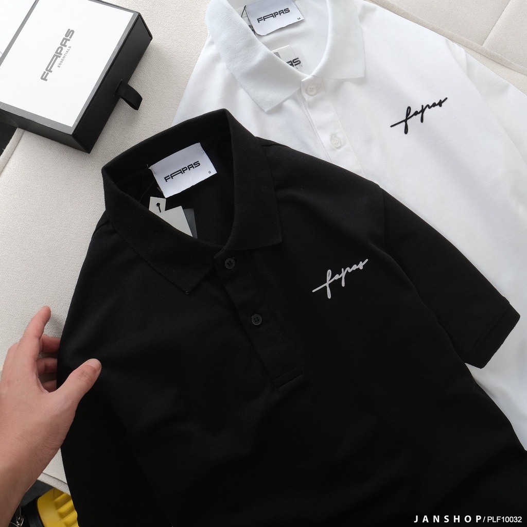 Áo Polo Thêu Logo Chữ Ký Fapas Với 2 Gam Màu Trắng Đen Lịch Lãm
