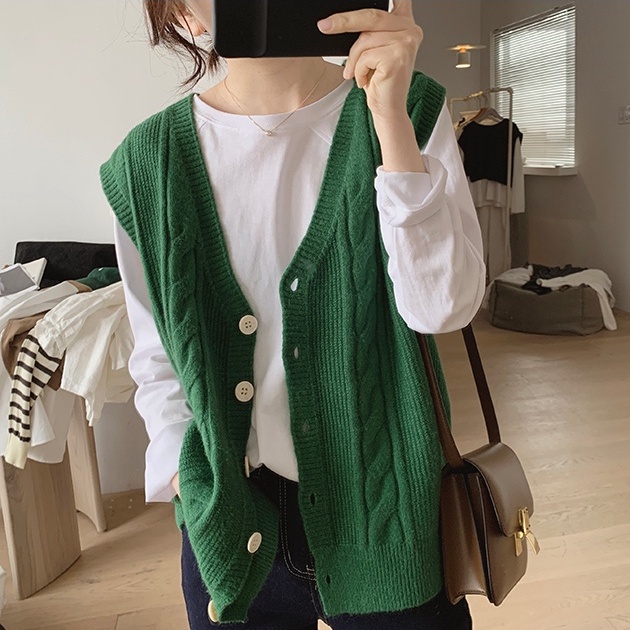 Áo Khoác Cardigan Không Tay Cổ Chữ V Form Rộng Phong Cách Preppy