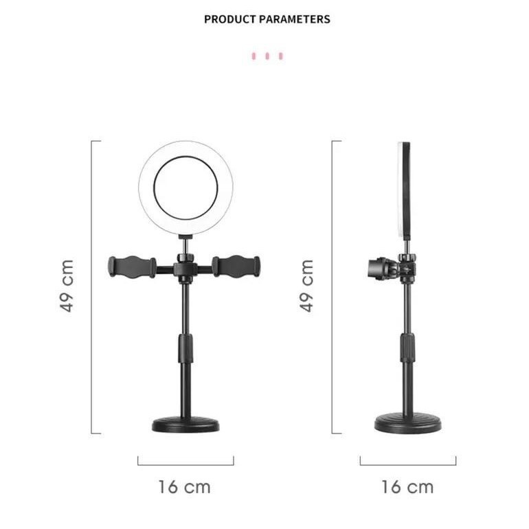 Đèn Livestream chuyên dụng WS-868, Size 16cm,kẹp 2 điện thoại, tùy chỉnh 3 chế độ màu