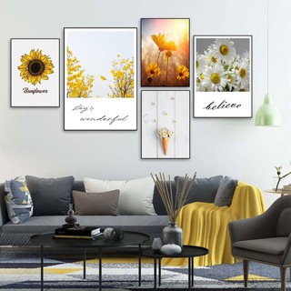 Bộ 5 tranh canvas treo tường hoa cúc tông trắng vàng nhẹ nhàng LIN81