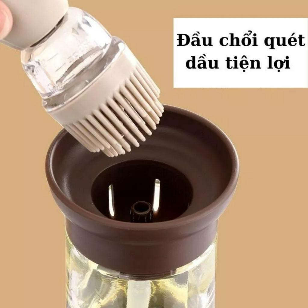 Hũ đựng gia vị thủy tinh lọ gia vị dầu ăn kèm chổi quét silicon Hvn