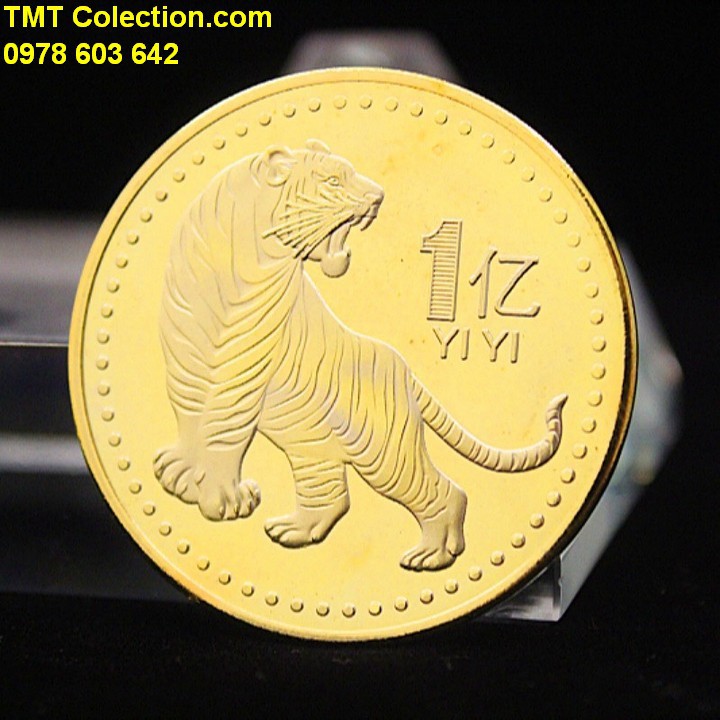 Xu con Cọp 1 Yi Trung Quốc Vàng; Đồng xu màu; đường kính 4cm- SP005324