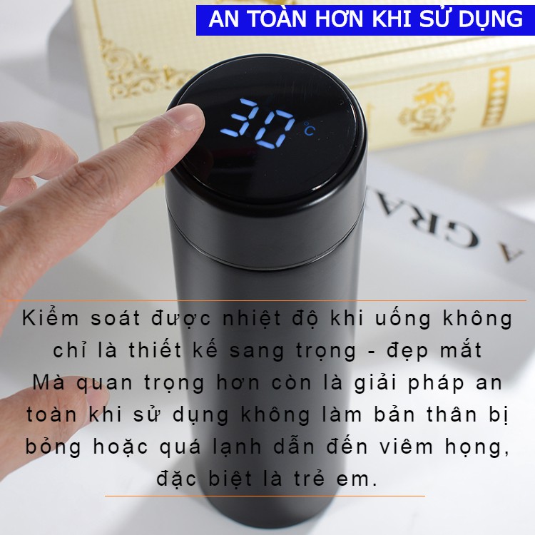 [Mã LIFEHLSALE2 giảm 10% đơn 0Đ] Bình Giữ Nhiệt 500ml Nắp Cảm Ứng Nhiệt Độ Inox 304 Cao cấp