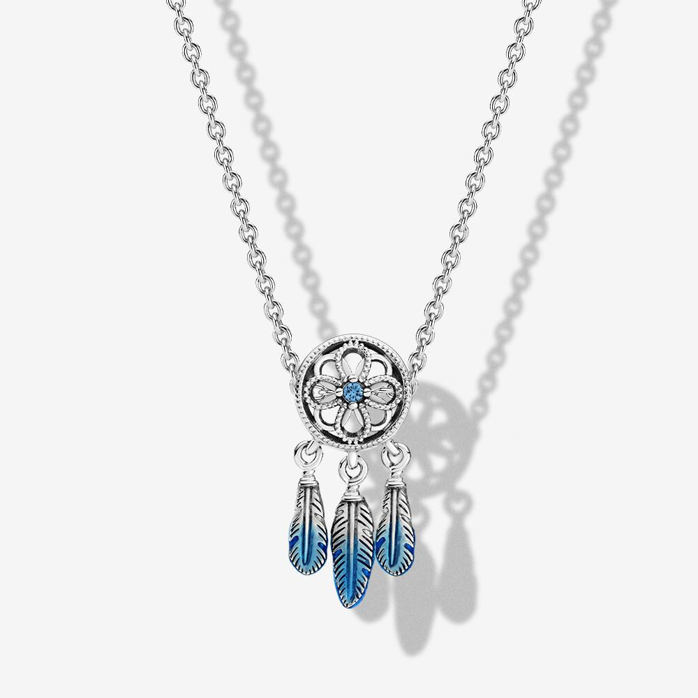 Pandora Set 3 Dây Chuyền Bạc S925 Mặt Hình Dream Catcher Màu Xanh Dương