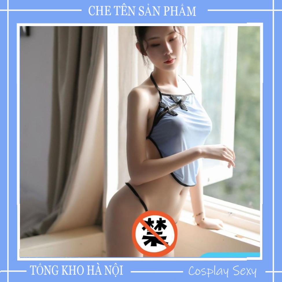 Bộ Đồ Ngủ Nữ Sexy Gồm Áo Yếm Kèm Chân Váy Mã Y408CV Yếm Thủ Thôn Nữ Gợi Cảm Khuy Lệch | BigBuy360 - bigbuy360.vn