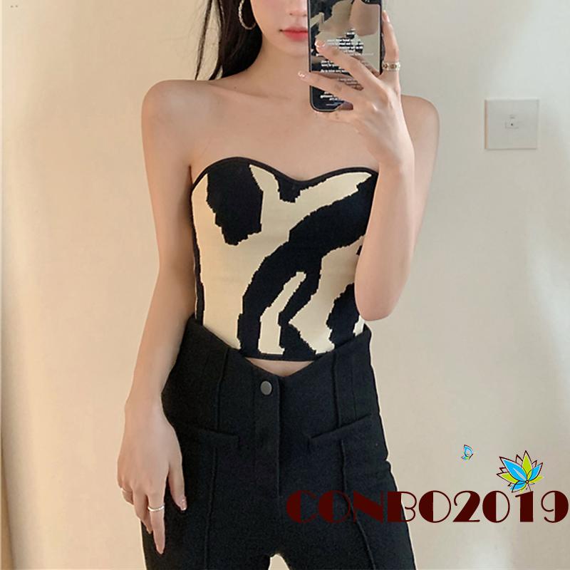 Áo ống cúp ngực họa tiết bò sữa quyến rũ dành cho nữ