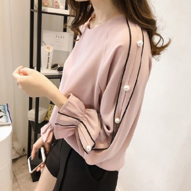 Áo Chiffon Nữ Tay Dài Đính Hạt Cườm Size Lớn