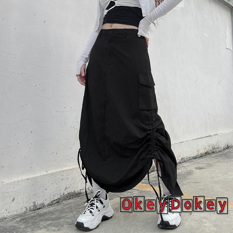 Chân Váy Dài y2k Có Dây Rút Màu Sắc Đơn Giản Thời Trang Mùa Hè Cho Nữ (lỏng lẻo)