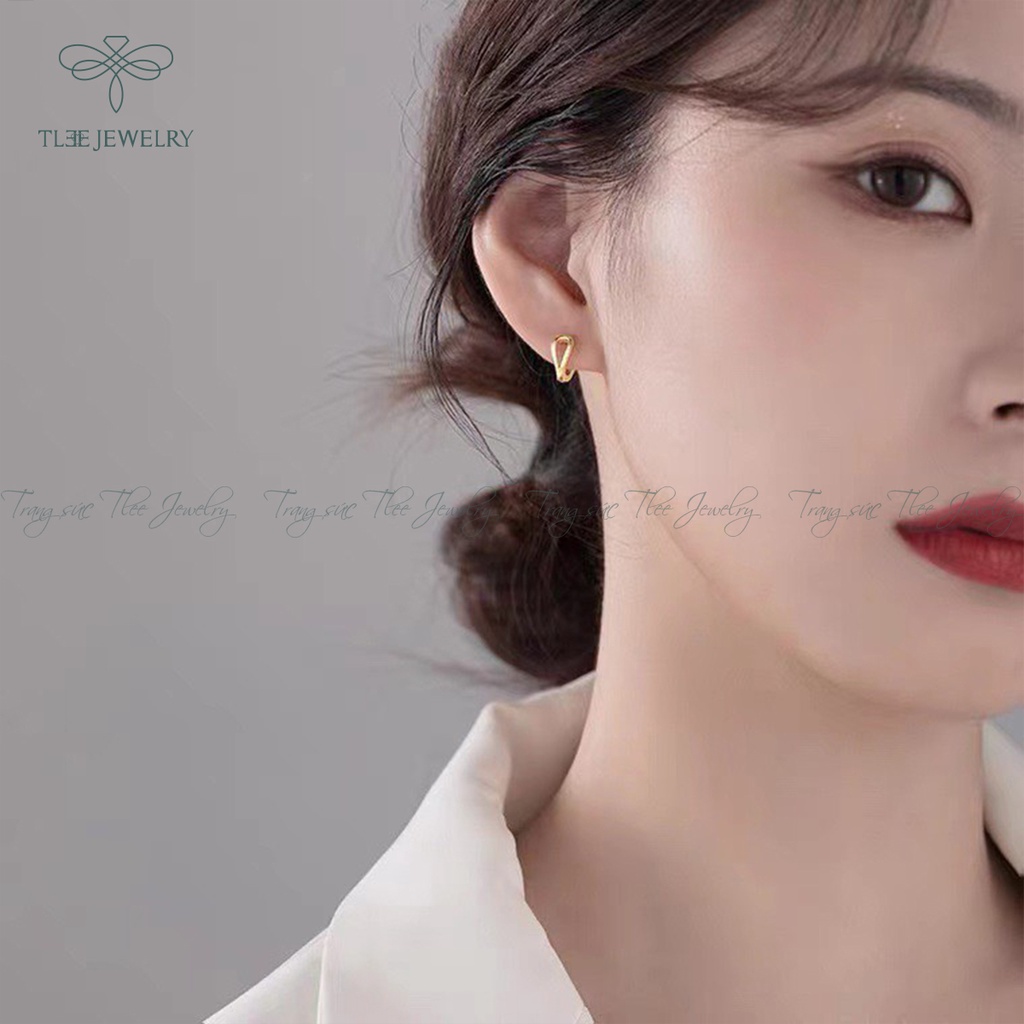 Khuyên tai bạc nữ TLEE chốt bấm hai tầng trơn lạ mắt NCJ B0158