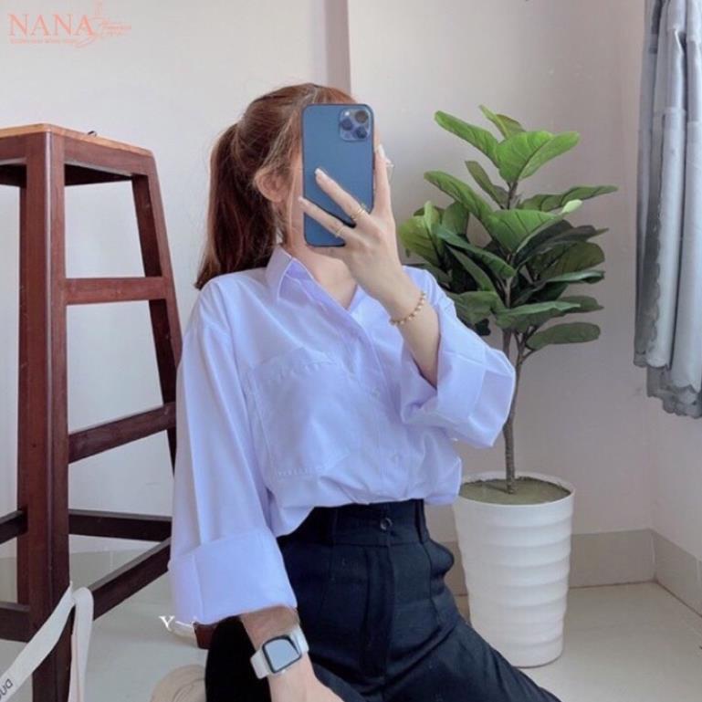 Áo Sơ Mi Nữ Tay Dài Học Sinh Đi Học Có Túi Form Rộng Basic Loại 1( Hàng Sẵn)