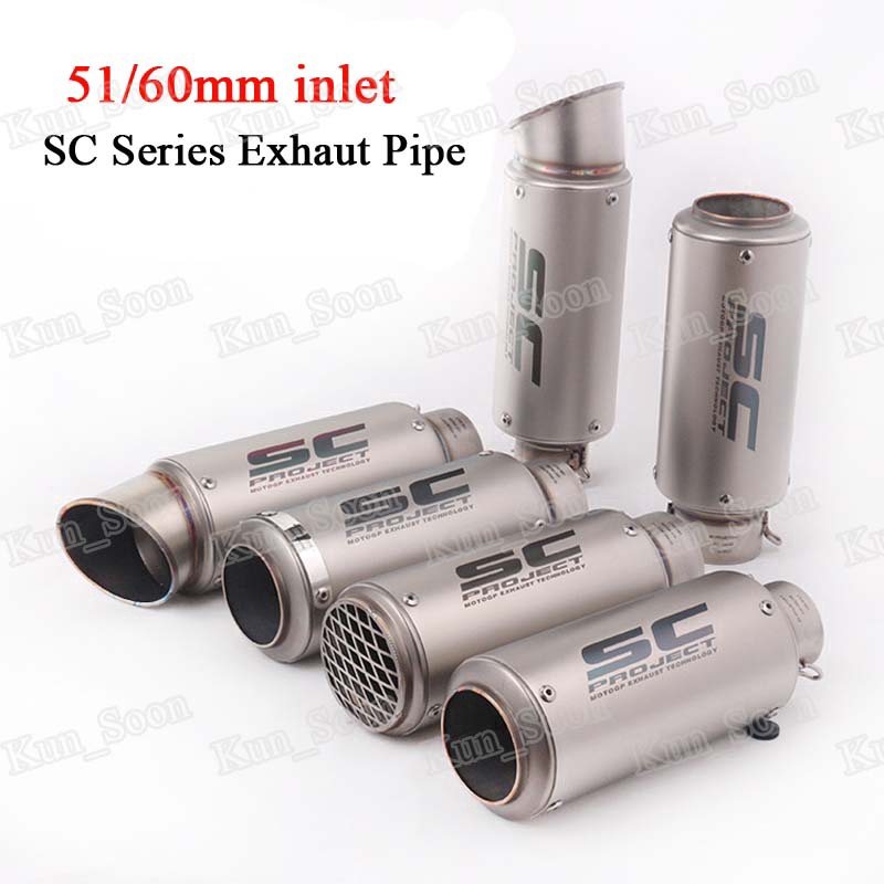 SC Exhaust Muffler Pipe Motorcycle Exhaust Pipe Modified Muffler 51/60 Universal Pipe