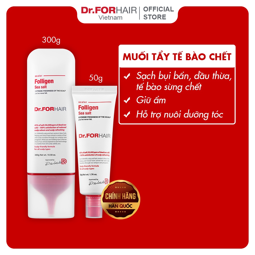 Muối tẩy tế bào chết da đầu, làm sạch da đầu Dr.FORHAIR Sea Salt Scaler 300g và 50g