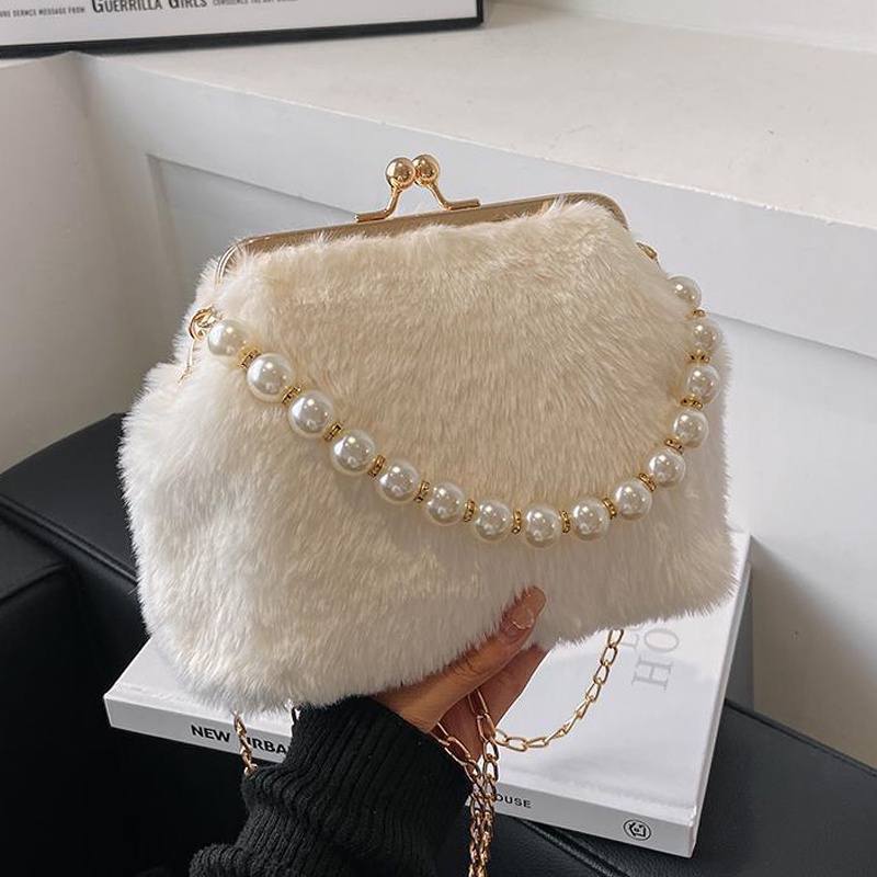 Túi Đeo Vai Bằng Nhung Lông Phối Dây Xích Phong Cách Pháp Thời Trang Dành Cho Nữ