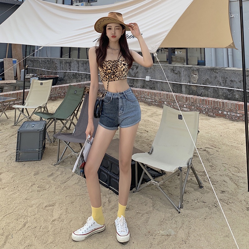 Quần Short Denim Lưng Cao Thời Trang Hàn Quốc Quyến Rũ Cho Nữ