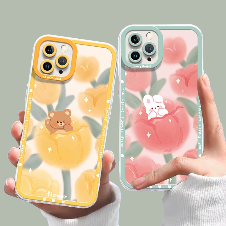 Ốp Điện Thoại TPU Silicon Mềm Trong Suốt Chống Sốc Hình Thỏ Hồng Cho IPhone 14 13 6 6S 7 8 14 Plus X XS XR 12 11 Pro Max