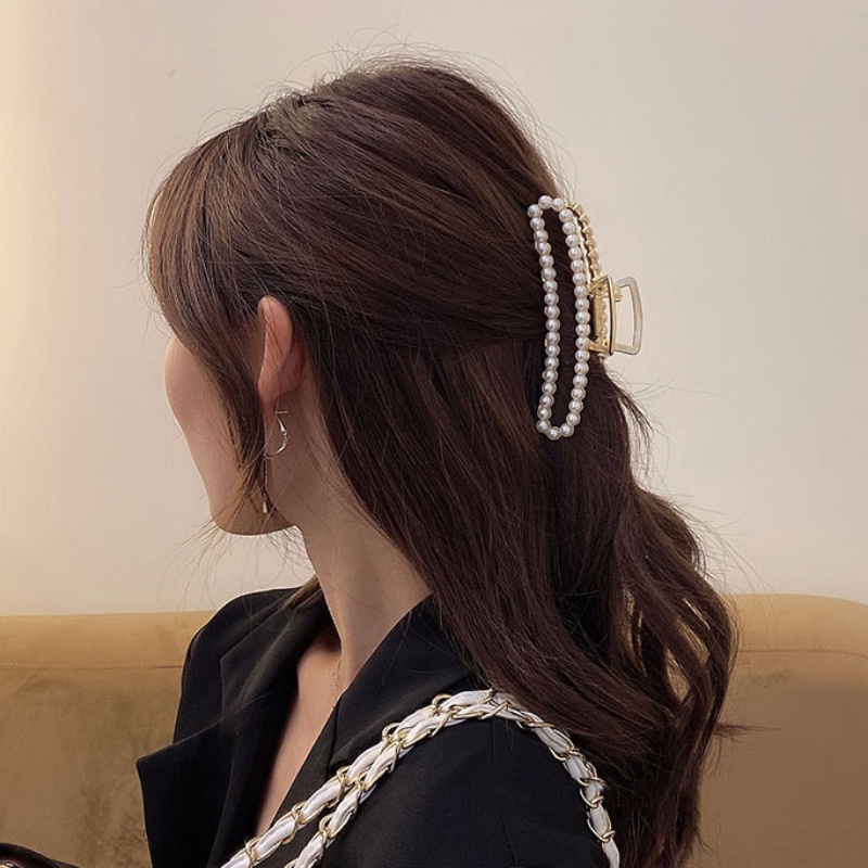 Kẹp Tóc Hàm Cá Mập Đính Đá Và Ngọc Trai Phong Cách Cổ Điển Hàn Quốc