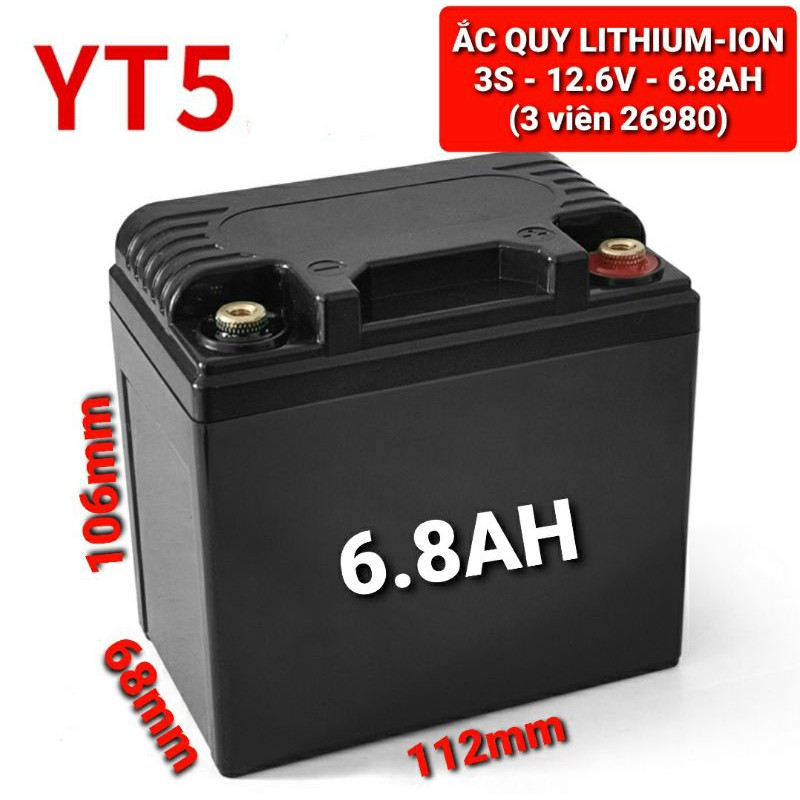 Achun.vn -YT5-ẮC QUY LITHIUM-ION  3S- 12.6V- 6.8AH (3 viên 26980) - Khởi động xe máy