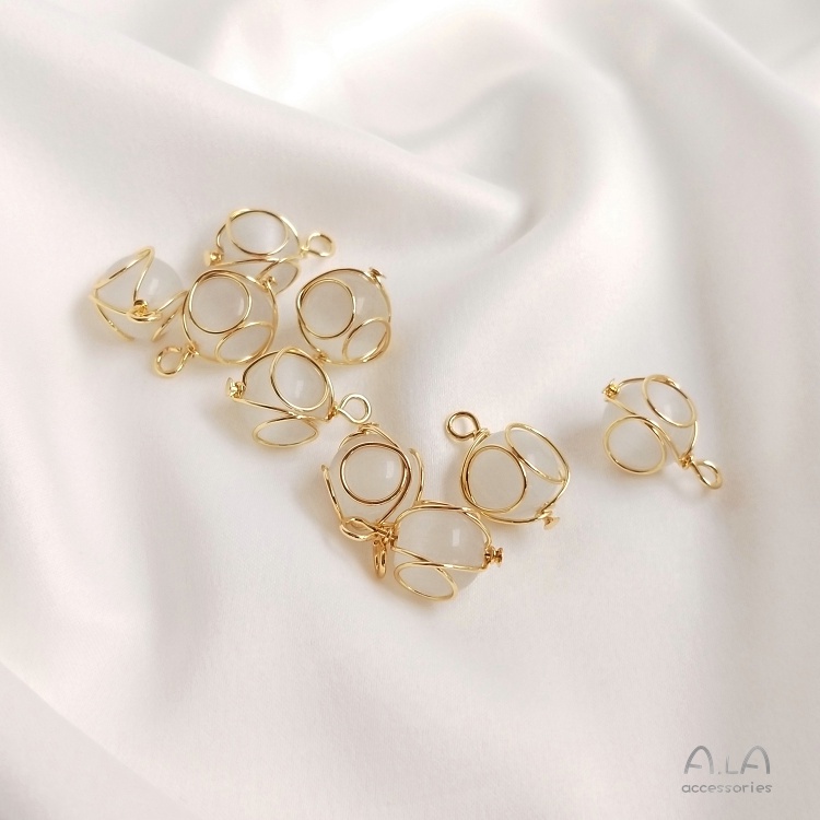 █diy゜14k●1miếng  14K bọc vàng dây đồng quanh co mèo mắt đá tròn hạt mặt dây chuyền tự làm đồ trang sức mặt dây chuyền bông tai tai treo phụ kiện
